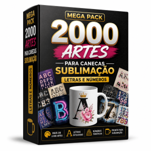 Aumente o faturamento do seu negócio de sublimação com o Mega Pack 2000 Artes Para Canecas com Letras e Números. Arquivos em alta resolução, prontos para impressão e personalização imediata.
