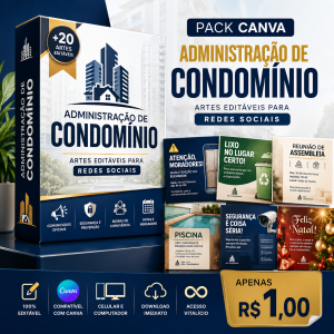 Otimize a comunicação do seu condomínio ou da sua administradora com posts profissionais e prontos. Este pack com mais de 20 artes editáveis no Canva é ideal para síndicos e gestores que precisam transmitir avisos, regras e comunicados de forma clara, rápida e atraente. Aproveite esta oferta especial por apenas R$ 1,00 e teste a qualidade dos nossos materiais!